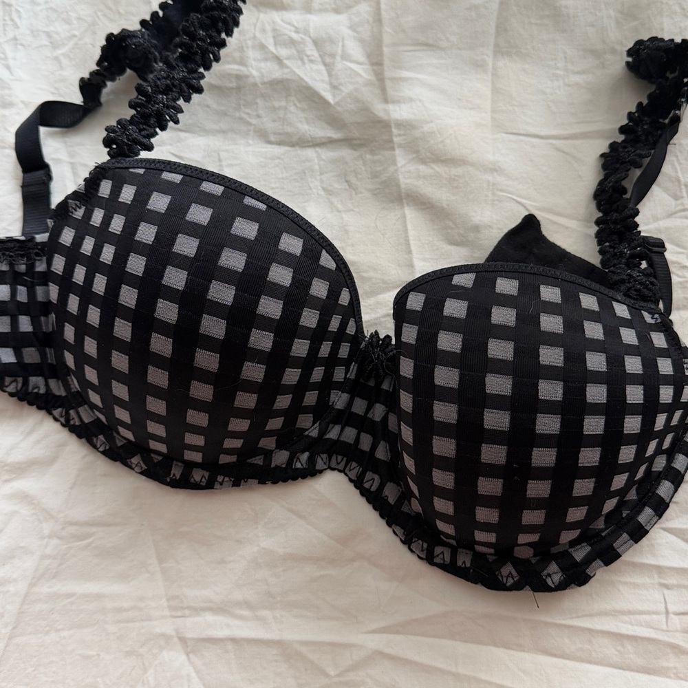 Marie Jo AVERO 010-0419 Black & Grey Checker & Floral Balcony Bra -Size 30E UK